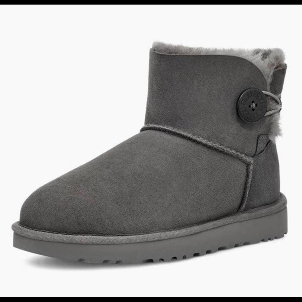 New Mini Bailey Button II woman’s gray Ugg boots
